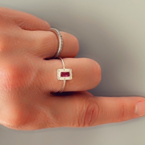 Sterling Silver Created Baguette Ruby Ring - Picture 12 of 17